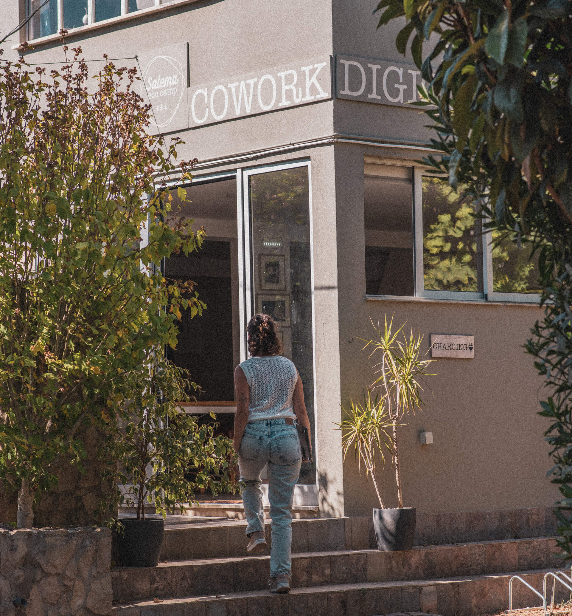Woman walking to cowork space